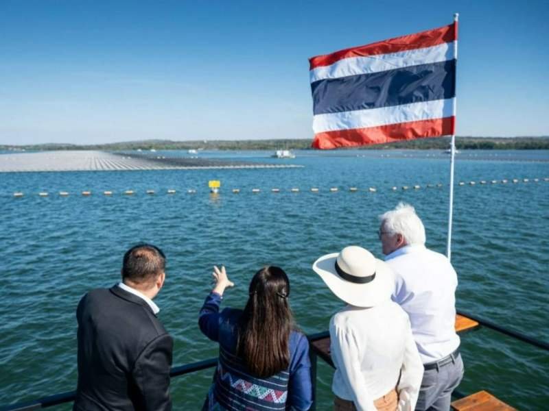 The German President pays a visit to a floating solar installation in Thailand.