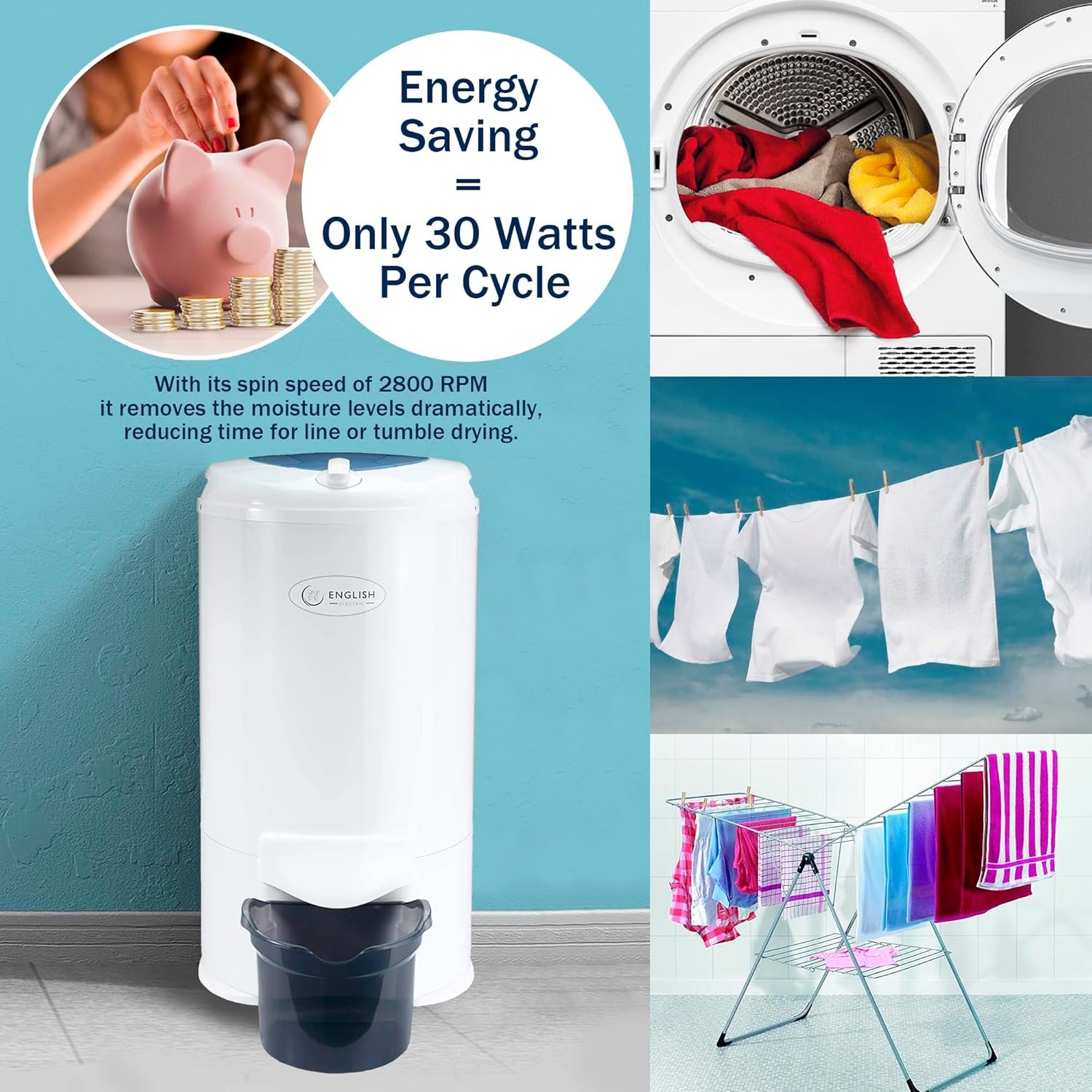 English Electric Gravity Drain Spin Dryer 28009EEWP 5.2kg A+++